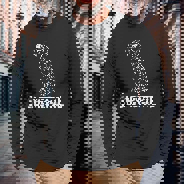 リバプール イングランド リバード Zine インク ホワイトプリント 長袖Tシャツ 高齢者への贈り物