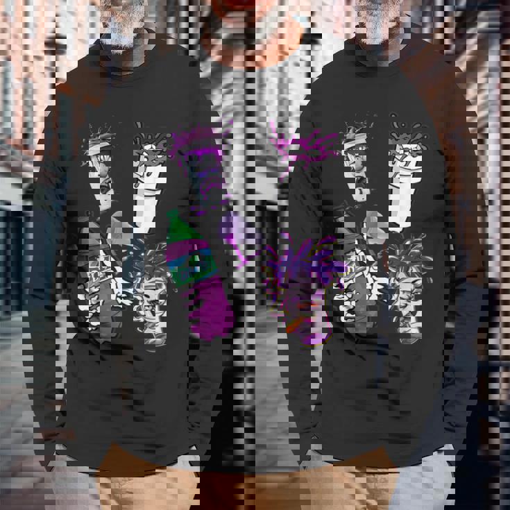 リーンシャツ、パープルドランク、ダーティダブルカップ、リーンラインスモーク 長袖Tシャツ 高齢者への贈り物