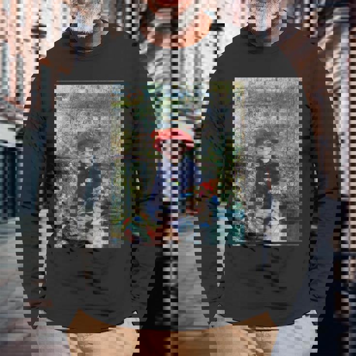 ルノワール二人の姉妹（テラス） 長袖Tシャツ 高齢者への贈り物