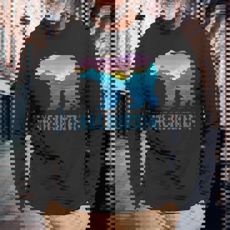 レイク・バートン 山 パープル セッティング ヒマワリ ネイチャーウッド 長袖Tシャツ 高齢者への贈り物