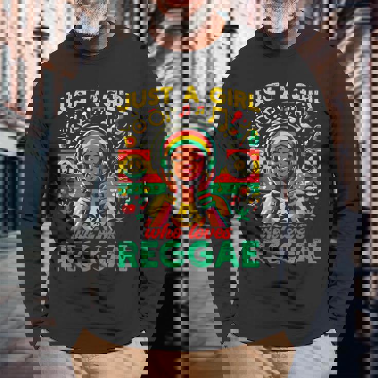 レゲエが大好きな少女 ジャマイカ音楽 おもしろラスタ 長袖Tシャツ 高齢者への贈り物