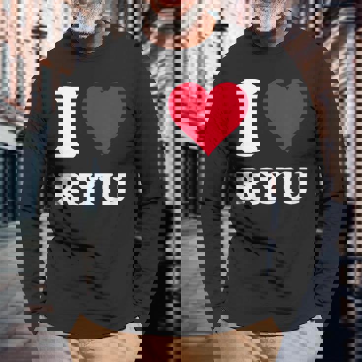 レッドハート I Love Ryu 長袖Tシャツ 高齢者への贈り物