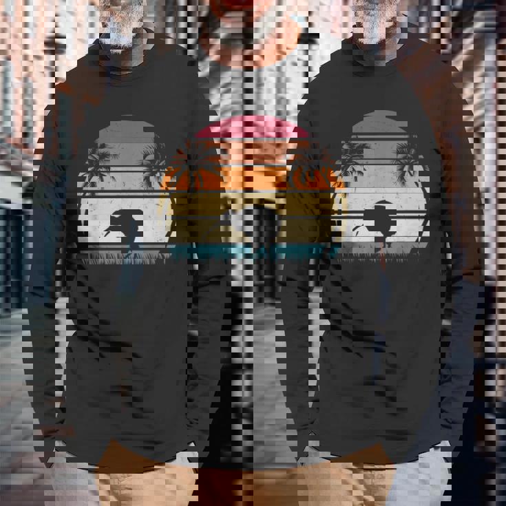 レトロ キウイバード サンセット キウイ鳥 ニュージーランド キウイ鳥 長袖Tシャツ 高齢者への贈り物