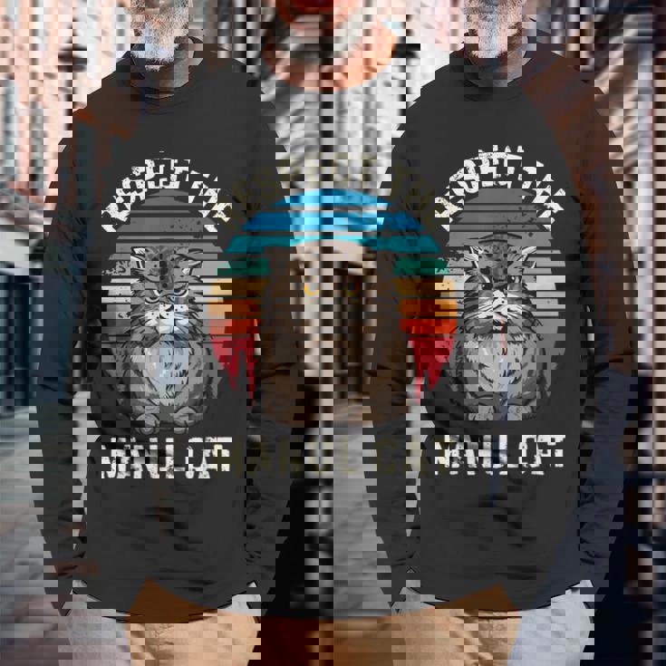 レトロ リスペクト マヌル 猫 ヴィンテージ グランジ マヌル 猫好き 長袖Tシャツ 高齢者への贈り物