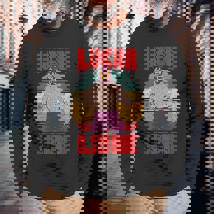 レトロ ヴィンテージ レスラー ルチャリブレ メキシコレスリング 長袖Tシャツ 高齢者への贈り物