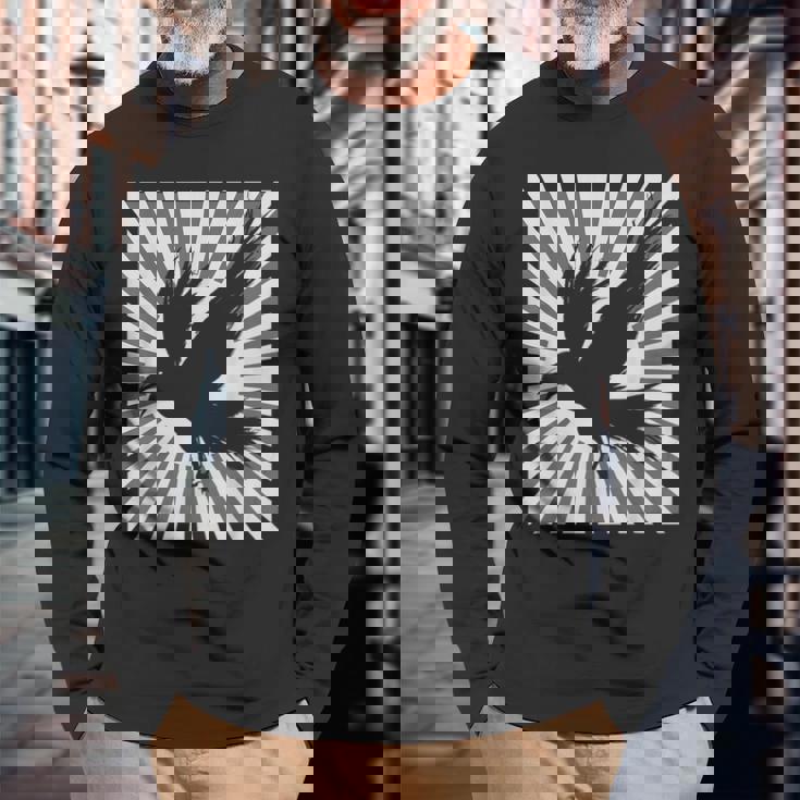 レトロなカラスの美学 日本の旭日旗 黒カラス 長袖Tシャツ 高齢者への贈り物