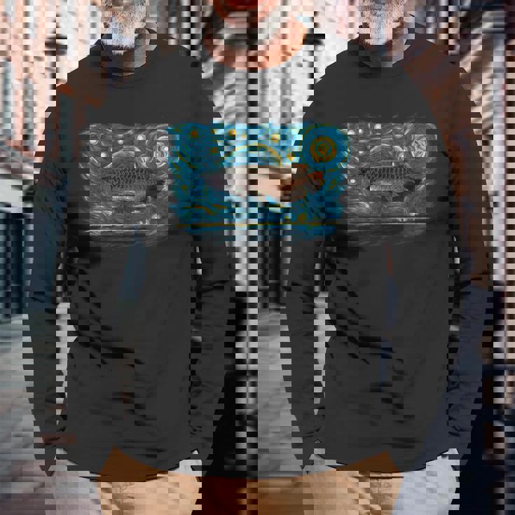 レトロなヴィンテージスタイルのアロワナ 長袖Tシャツ 高齢者への贈り物