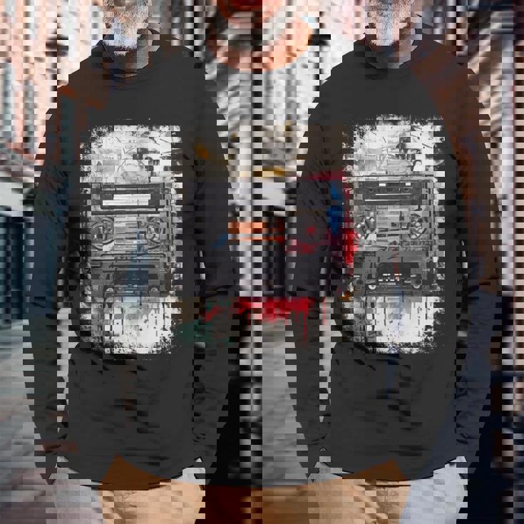 レトロスタイル オールドスクールミュージックテープ カセット ヴィンテージ ミックステープ 長袖tシャツ 長袖Tシャツ 高齢者への贈り物