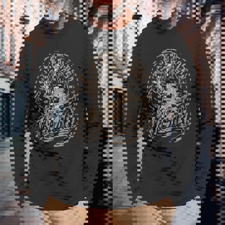 ロカビリーネバーダイスカルバーバーロッカー美容師 長袖Tシャツ 高齢者への贈り物