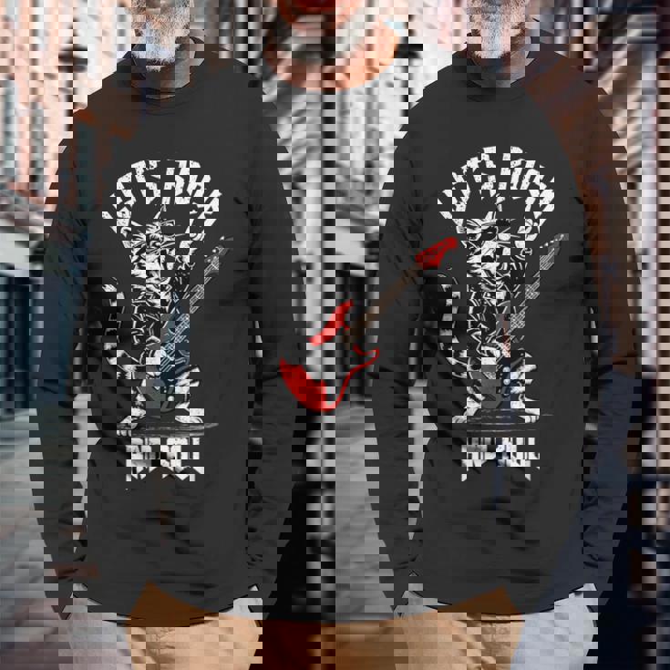 ロックンロール キャット ギタリスト ヴィンテージ ロック&ロール キャット ギター 長袖Tシャツ 高齢者への贈り物