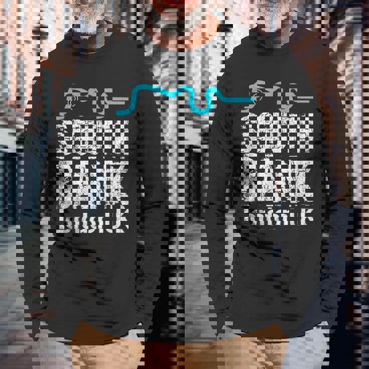 ロンドン、「サウスバンク」の「テムズ川」地図のロンドンお土産 長袖Tシャツ 高齢者への贈り物