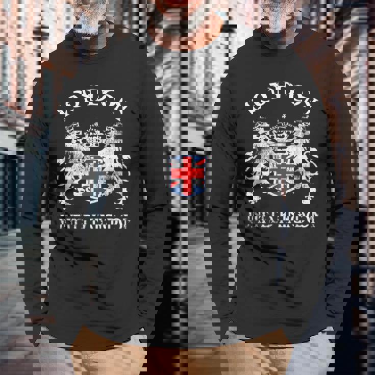 ロンドンのお土産 英国エンブレム 英国国旗 記念品 サイト 長袖Tシャツ 高齢者への贈り物