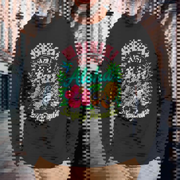 ワイキキ ハワイ アロハ サーフィン パラダイス ハイビスカス パイナップル 長袖tシャツ 長袖Tシャツ 高齢者への贈り物