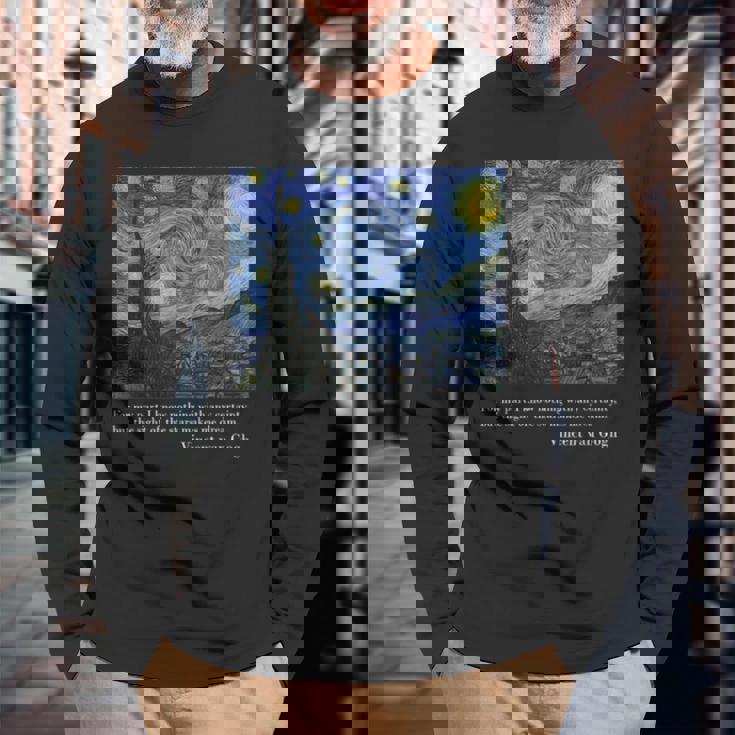 ヴィンセント・ファン・ゴッホによる星月夜 長袖Tシャツ 高齢者への贈り物