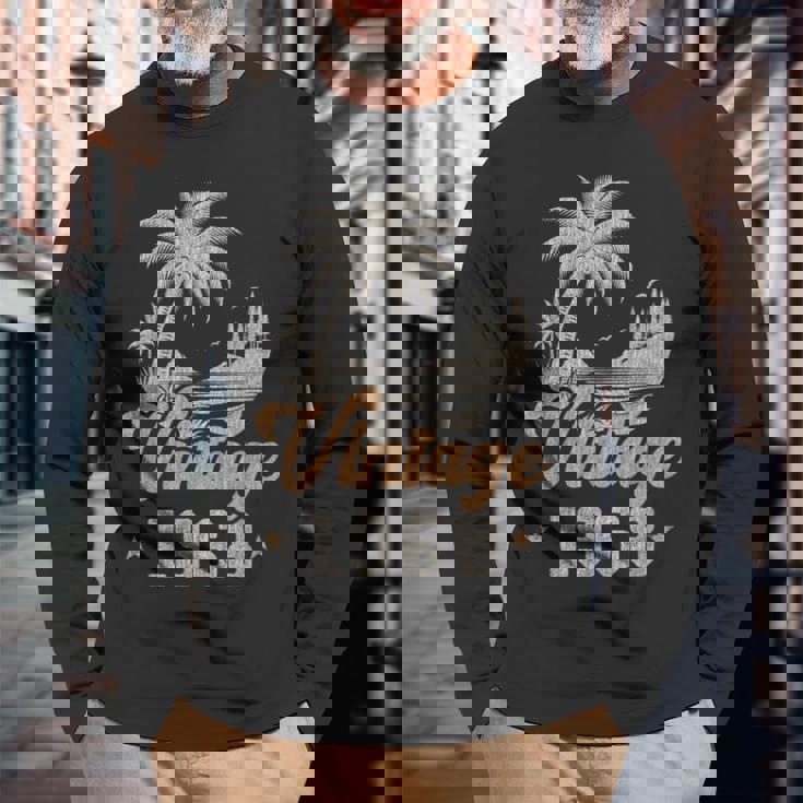 ヴィンテージ 1968 誕生日 58歳 ヤシの木 長袖Tシャツ 高齢者への贈り物