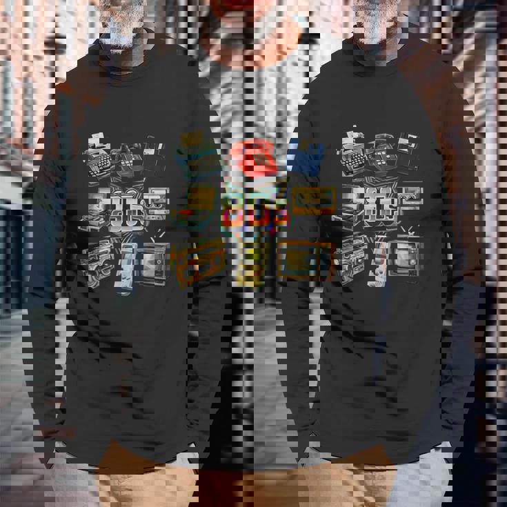 ヴィンテージ 1980年代 エレクトロニクス レトロ 楽しい スローバック 長袖Tシャツ 高齢者への贈り物