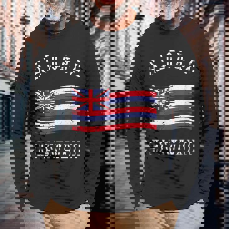 ヴィンテージ アロハ州 ハワイ国旗 ハワイアン 旗 メンズ レディース 長袖Tシャツ 高齢者への贈り物