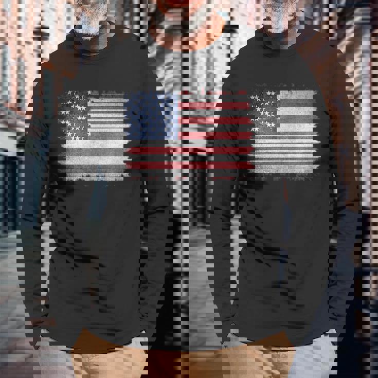 ヴィンテージ 星条旗 スタイリッシュ シンプルデザイン 長袖Tシャツ 高齢者への贈り物