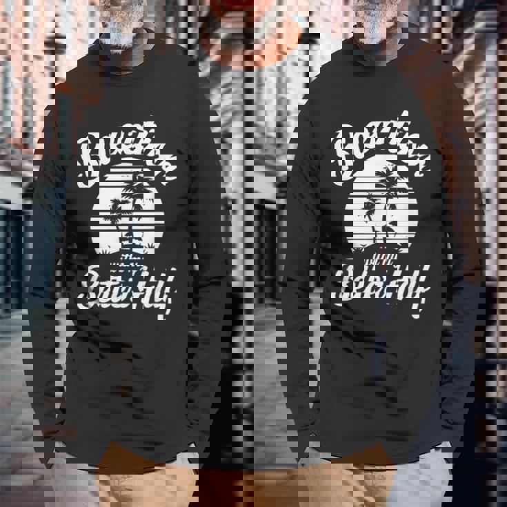 ヴィンテージbaecation With My Better ハーフマッチングカップル 長袖Tシャツ 高齢者への贈り物