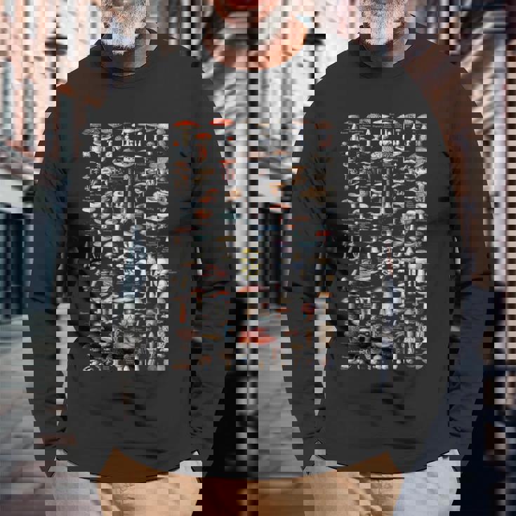 ヴィンテージマッシュルームピッカードイツ語の名前 闇 長袖Tシャツ 高齢者への贈り物