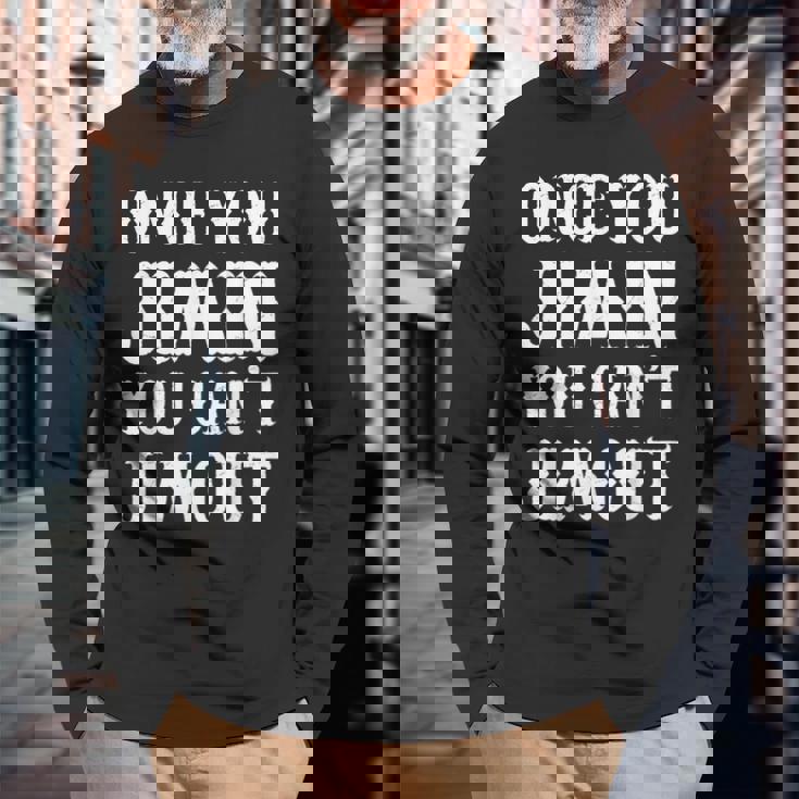 一度ジミンしたら、ジミンアウトはできない 長袖Tシャツ 高齢者への贈り物