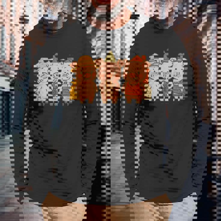 三匹の子ぶたのおとぎ話の絵本 長袖Tシャツ 高齢者への贈り物