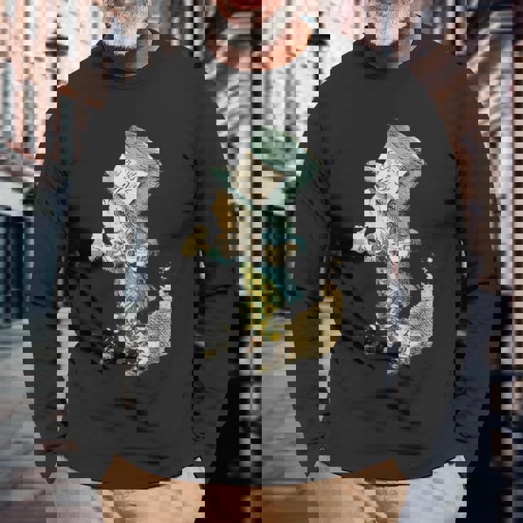 不思議の国のアリス マッドハッター ヴィンテージイラスト 長袖Tシャツ 高齢者への贈り物