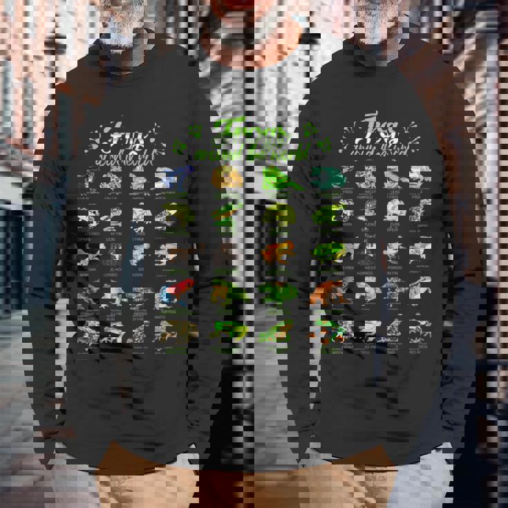 世界のカエル カエル 長袖Tシャツ 高齢者への贈り物