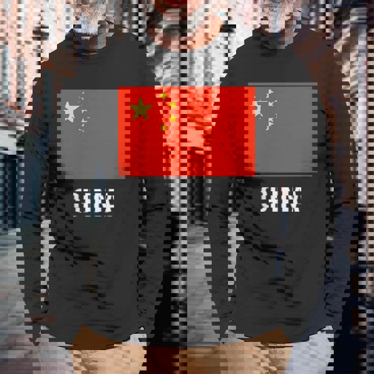 中国国旗シャツ 長袖Tシャツ 高齢者への贈り物