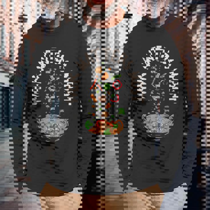 中華料理 アジアン 中華鍋 料理 食通 食品 ステートメント 長袖Tシャツ 高齢者への贈り物