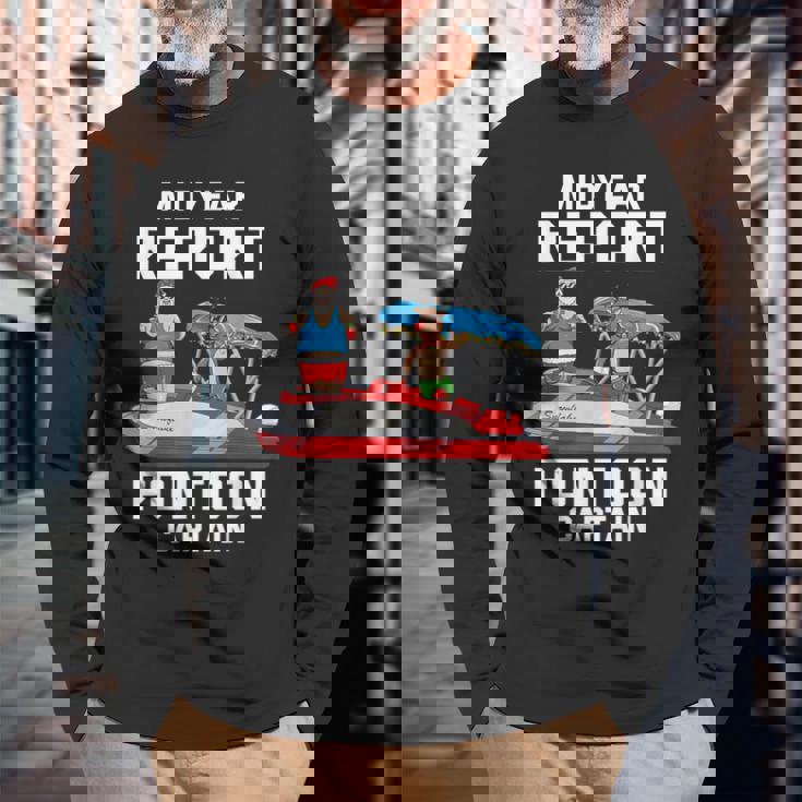 中途報告ポンツーンキャプテンサンタ 7月のクリスマスメンズ 長袖Tシャツ 高齢者への贈り物