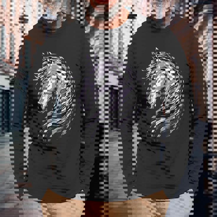 乗馬ポニー子馬ポニーファームライダーポニー乗馬馬 長袖Tシャツ 高齢者への贈り物