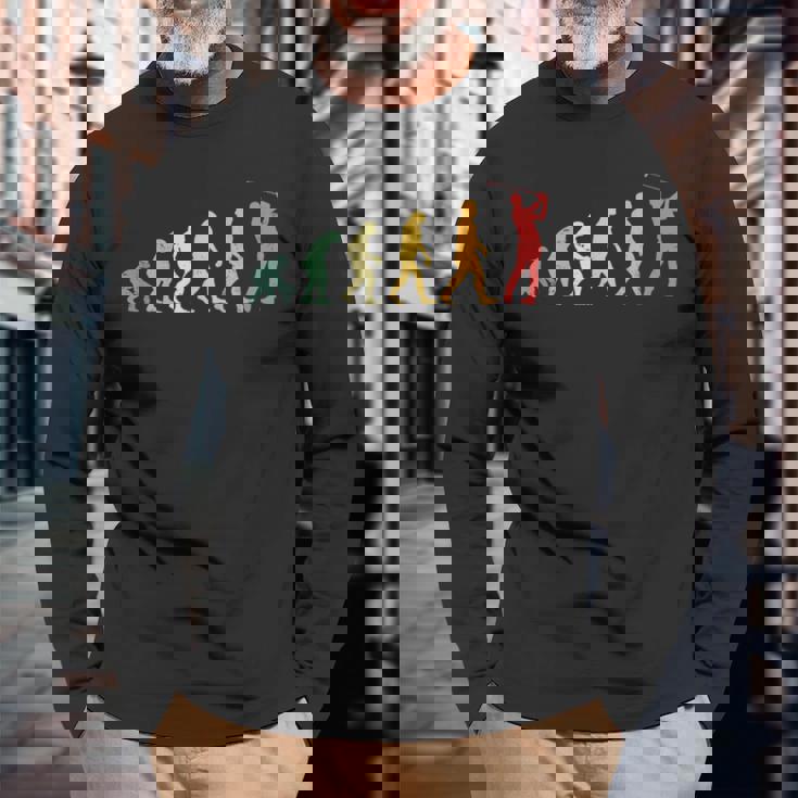 人類の進化 ネタ ゴルフ ゴルフ好き ゴルフファン ゴルファー おもしろ ゴルフ部 長袖Tシャツ 高齢者への贈り物