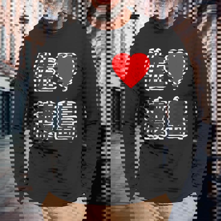 佐渡島・ラブ（I Love アイラブ）大きな文字 ハート Big【47都道府県】佐渡ヶ島 ジモティ お土産 面白 長袖Tシャツ 高齢者への贈り物