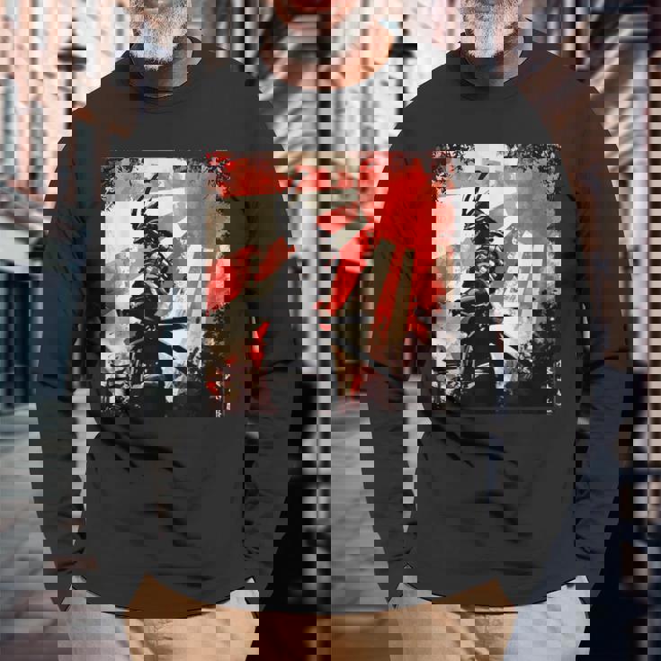 侍 日本のレトロアート 武士道 ヴィンテージ戦士 長袖Tシャツ 高齢者への贈り物