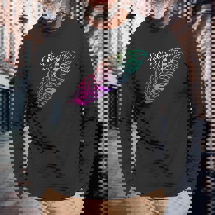 先住民フェザーtシャツ ネイティブアメリカン ズニ族 長袖Tシャツ 高齢者への贈り物