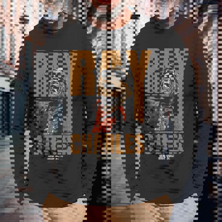 公式レイ・チャールズ・ジャズ・アイコン・マーチ Father Ofoul 長袖Tシャツ 高齢者への贈り物