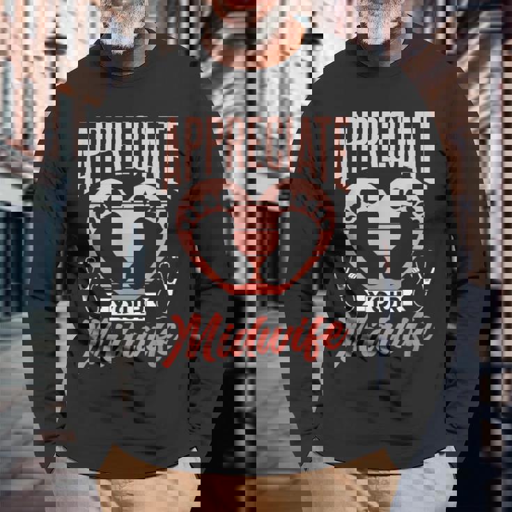 助産師に感謝する 格言集 助産 助産師 仕事 長袖Tシャツ 高齢者への贈り物