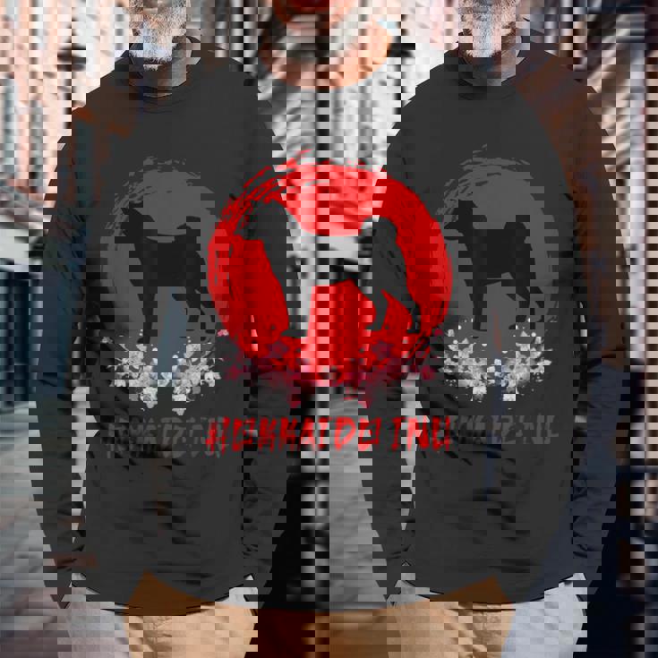 北海道犬 日本犬種 おもしろ子犬好き 長袖Tシャツ 高齢者への贈り物