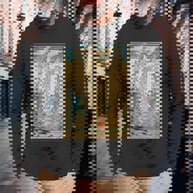 十字架上のイエス 中世美術 キリスト教 カトリック 長袖Tシャツ 高齢者への贈り物