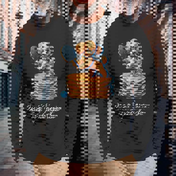 卓球 トイプードル スイーツ パンケーキ 面白い アートデザイン 可愛い おしゃれ 動物 英字 スポーツ 長袖tシャツ 長袖Tシャツ 高齢者への贈り物