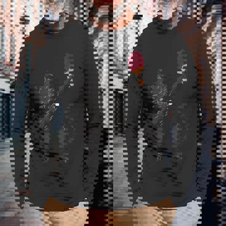 卓球黒猫ピンポン服 猫ピンポン 長袖Tシャツ 高齢者への贈り物