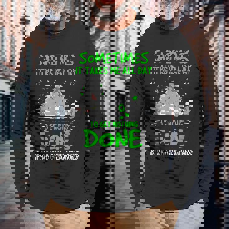 双極性障害啓発猫リボン 長袖Tシャツ 高齢者への贈り物