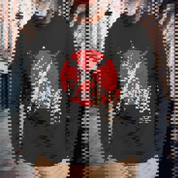 古代日本の桜 侍刀 長袖Tシャツ 高齢者への贈り物