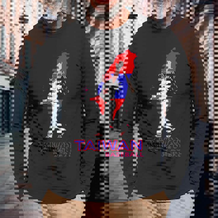 台湾野球ファン アジアリーグ台湾国旗マップアートギフト 長袖Tシャツ 高齢者への贈り物