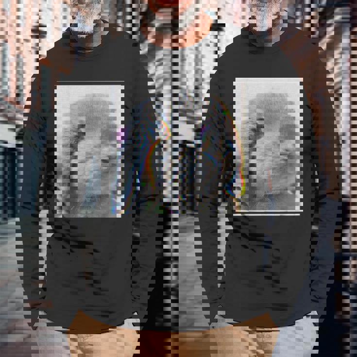 垂れ耳うさぎのレトロ写真 長袖Tシャツ 高齢者への贈り物