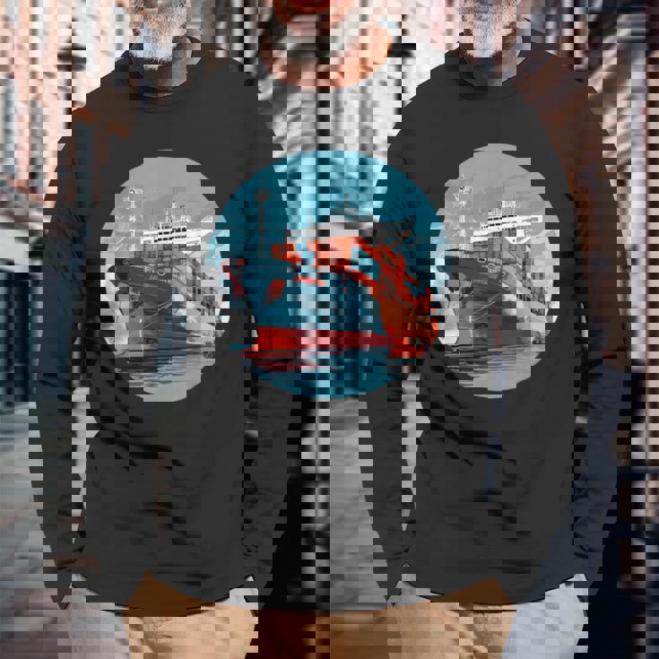 大型輸送船 カーゴコンテナ船愛好家向け 長袖Tシャツ 高齢者への贈り物