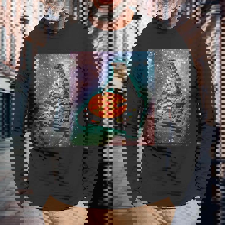 宇宙猫ピザミーム銀河宇宙キティ子猫面白いかわいいpace Cat Galaxy Universe Meme 長袖Tシャツ 高齢者への贈り物