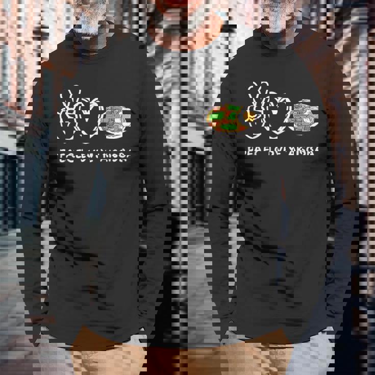 平和 愛 焼きそば レトロ 焼きそば 恋人 食べ物好き 長袖Tシャツ 高齢者への贈り物