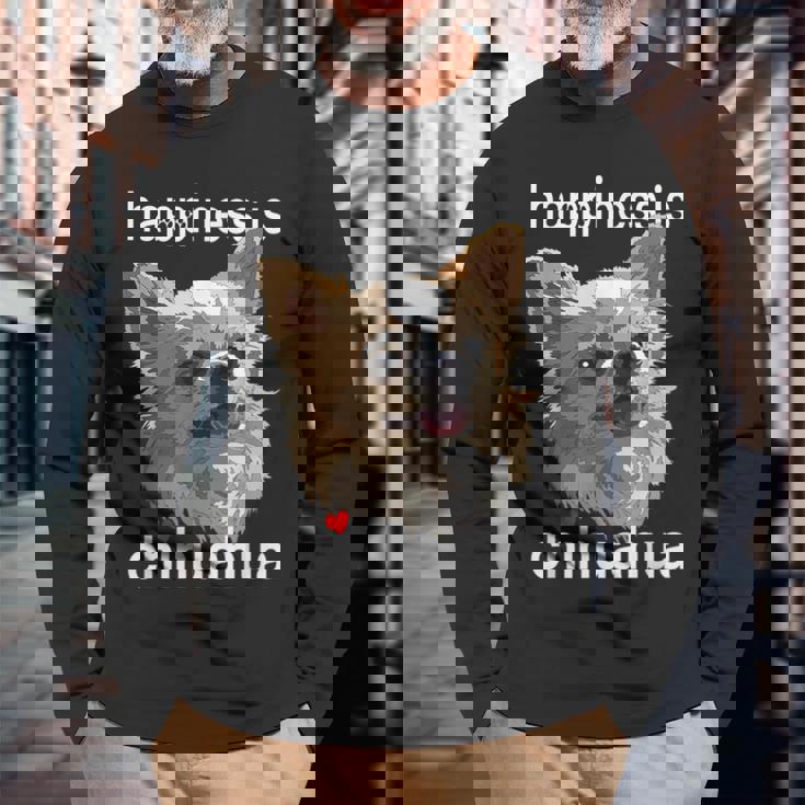 幸せはロングヘア チワワ 長髪 チワワ ママ パパ 長袖Tシャツ 高齢者への贈り物